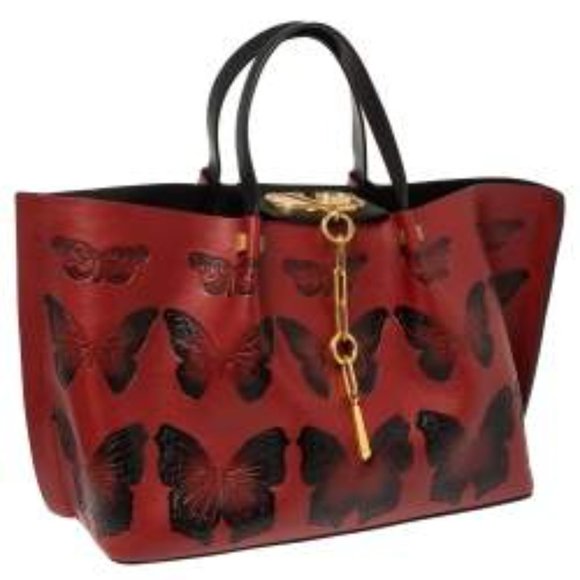 100% Authentic VALENTINO  Red/Black Leather VLOGO Butterfly Tote - Picture 4 of 5